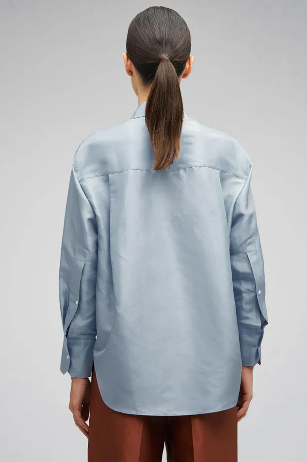 Oroton Ls Silk Shirt Denim Blue Women Tops Oroton Ls Silk Shirt Denim Blue Women Tops