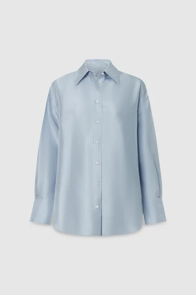 Oroton Ls Silk Shirt Denim Blue Women Tops Oroton Ls Silk Shirt Denim Blue Women Tops