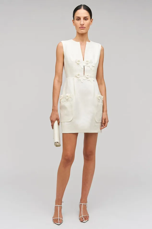 Oroton Rosebud Lace Mini Dress Soft Cream Women Dresses