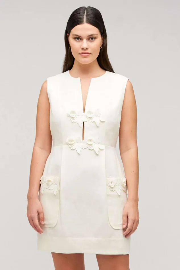 Oroton Rosebud Lace Mini Dress Soft Cream Women Dresses