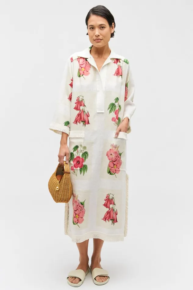 Oroton Verandah Floral Long Tunic Dress Multi Women Dresses
