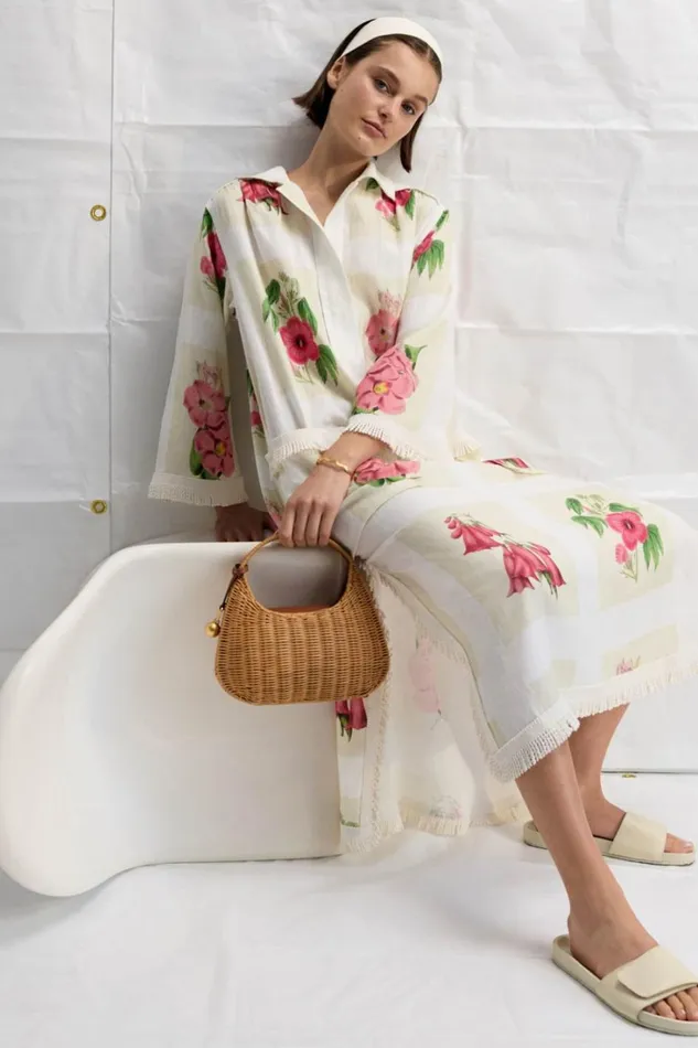 Oroton Verandah Floral Long Tunic Dress Multi Women Dresses