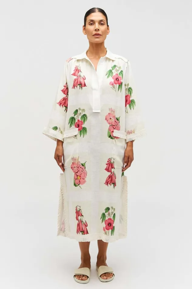 Oroton Verandah Floral Long Tunic Dress Multi Women Dresses