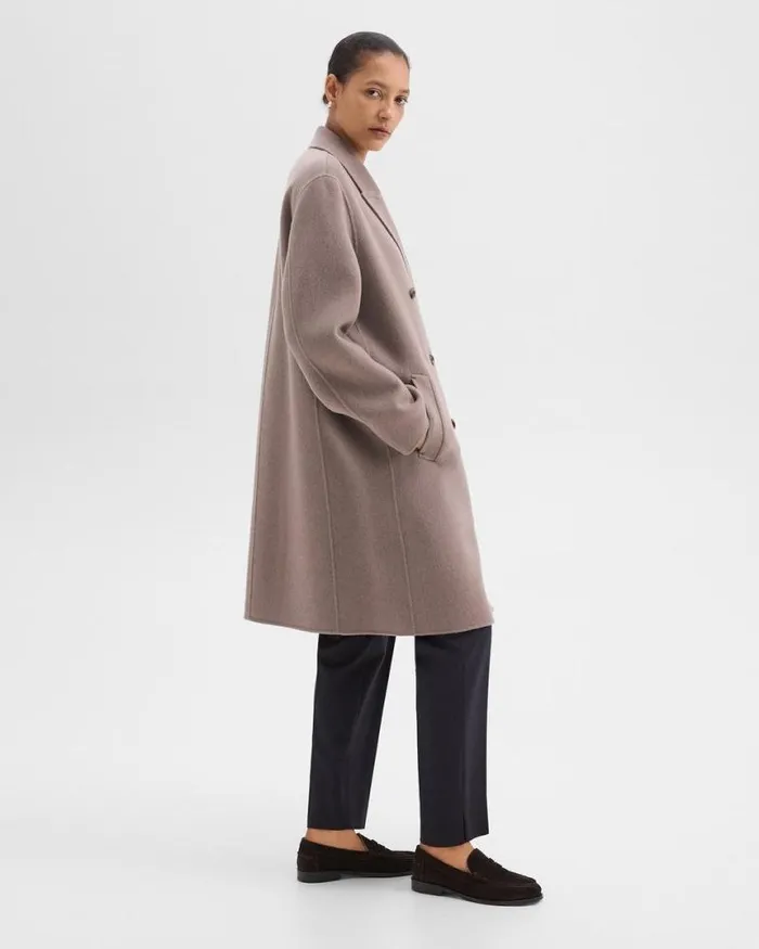 Outerwear Women Theory DoubleBreasted Coat In DoubleFace WoolCashmere Cinder Melange