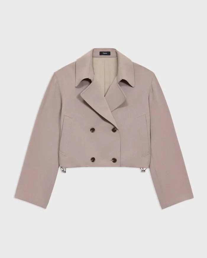Outerwear Women Theory DoubleBreasted Crop Trench In Admiral Crepe Cinder