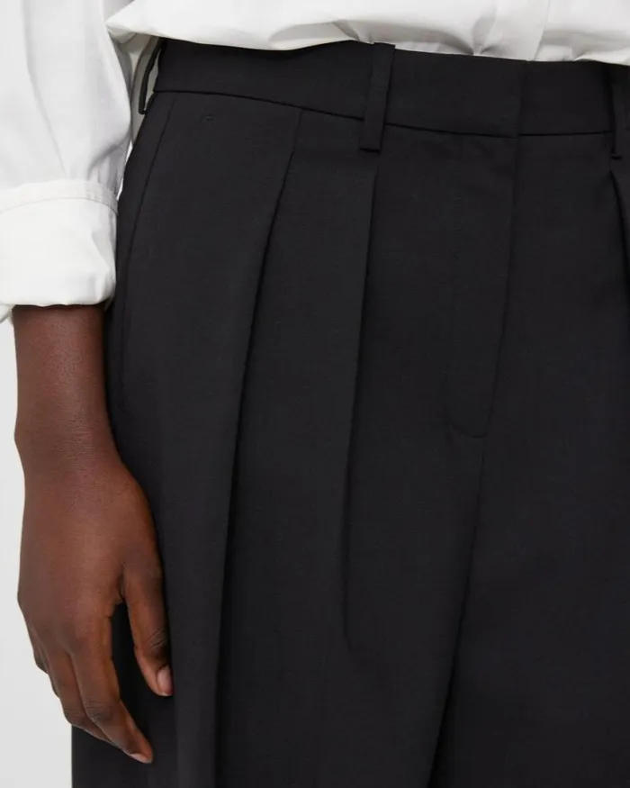Pants Women Theory Pleated WideLeg Pant In Stretch Wool Black Pants Women Theory Pleated WideLeg Pant In Stretch Wool Black