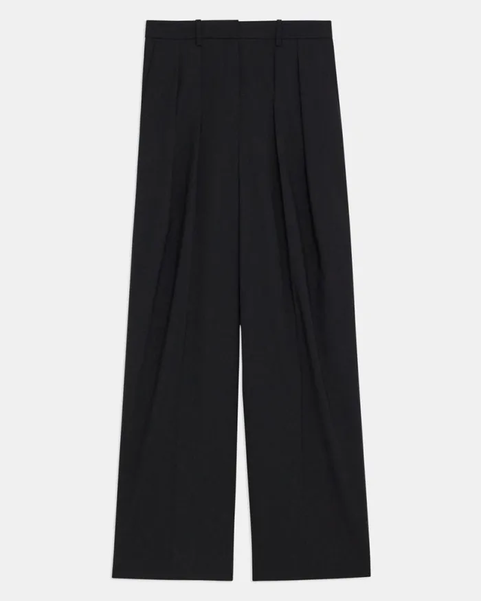 Pants Women Theory Pleated WideLeg Pant In Stretch Wool Black Pants Women Theory Pleated WideLeg Pant In Stretch Wool Black