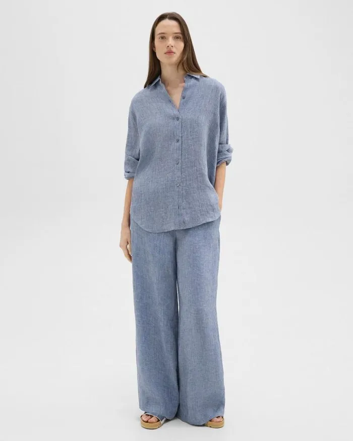 Pants Women Theory Relaxed PullOn Pant In Hemp Chambray
