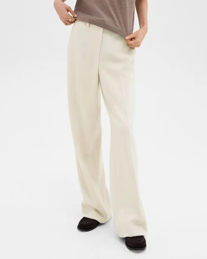 Pants Women Theory Relaxed Straight Pant In Admiral Crepe Rice