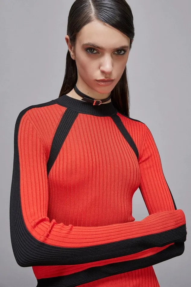 Patrizia Pepe Dresses Ribbed Viscose Blend Dress Red 8211 Women