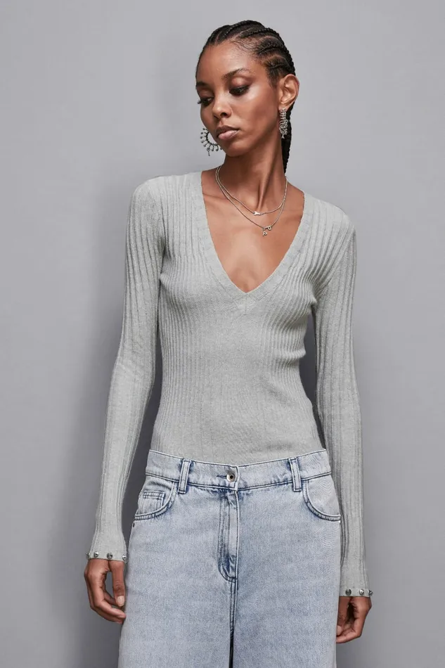 Patrizia Pepe Knitwear Essential Ribbed Knitting Sweater Grey 8211 Women