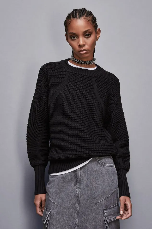 Patrizia Pepe Knitwear Ribbed Wool Sweater Black 8211 Women