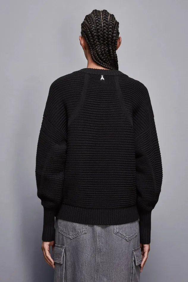 Patrizia Pepe Knitwear Ribbed Wool Sweater Black 8211 Women