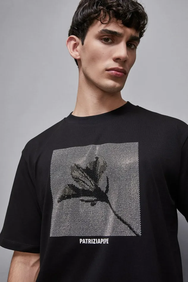 Patrizia Pepe Tops and Shirts TShirt With Studs Appliqu Black 8211 Men