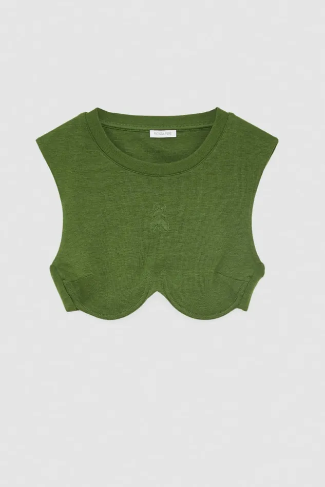 Patrizia Pepe Tops Cotton Blend Fleece Cropped Top Green 8211 Women