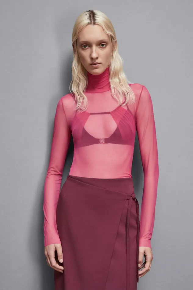 Patrizia Pepe Tops Stretch Tulle Turtleneck Pink 8211 Women