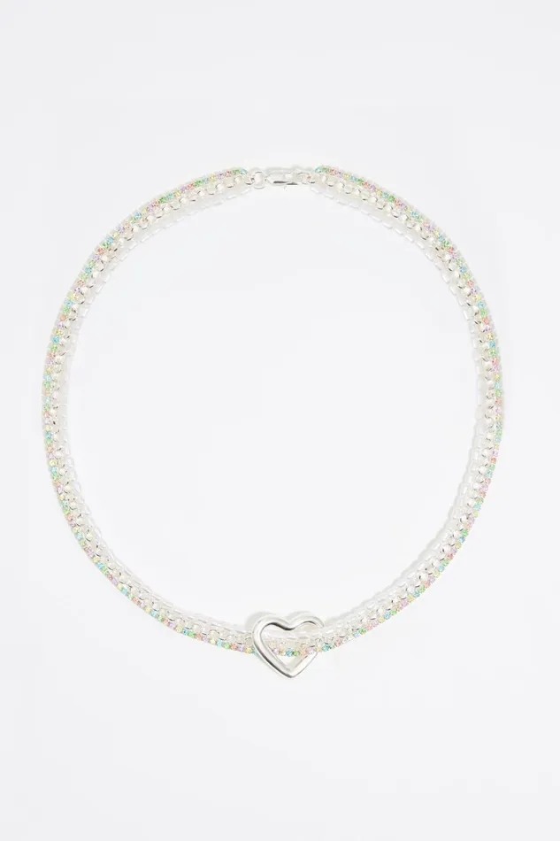 Pearl Multichain Heart Necklace With Silver Crystals Silver Women Bimba Y Lola Jewelry Pearl Multichain Heart Necklace With Silver Crystals Silver Women Bimba Y Lola Jewelry