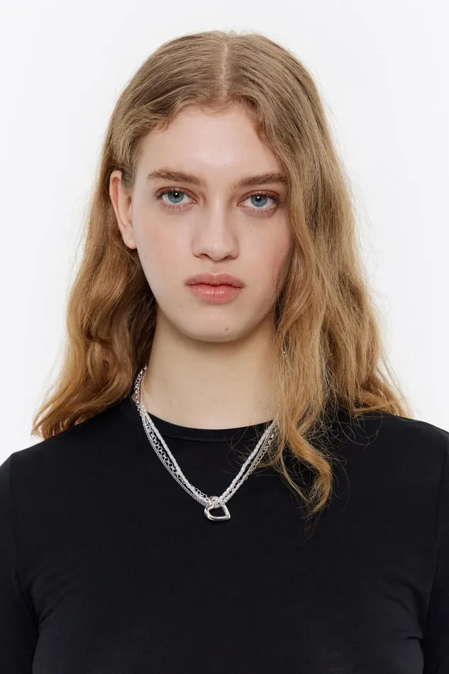 Pearl Multichain Heart Necklace With Silver Crystals Silver Women Bimba Y Lola Jewelry Pearl Multichain Heart Necklace With Silver Crystals Silver Women Bimba Y Lola Jewelry