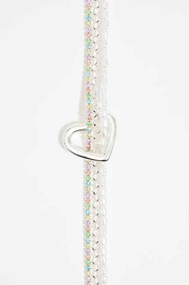 Pearl Multichain Heart Necklace With Silver Crystals Silver Women Bimba Y Lola Jewelry Pearl Multichain Heart Necklace With Silver Crystals Silver Women Bimba Y Lola Jewelry