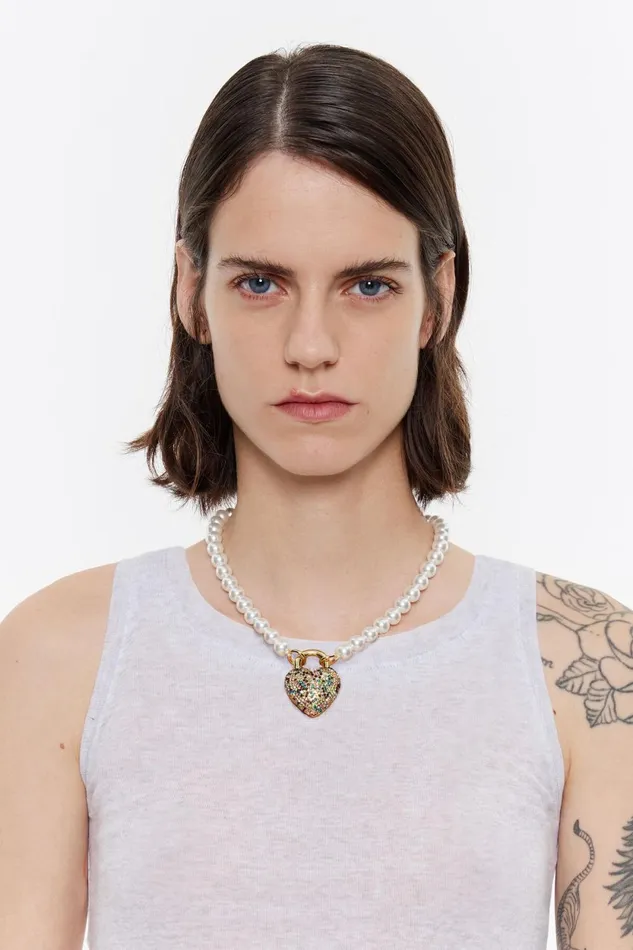 Pearls And Multicolored Crystal Heart Necklace Gold Women Bimba Y Lola Jewelry