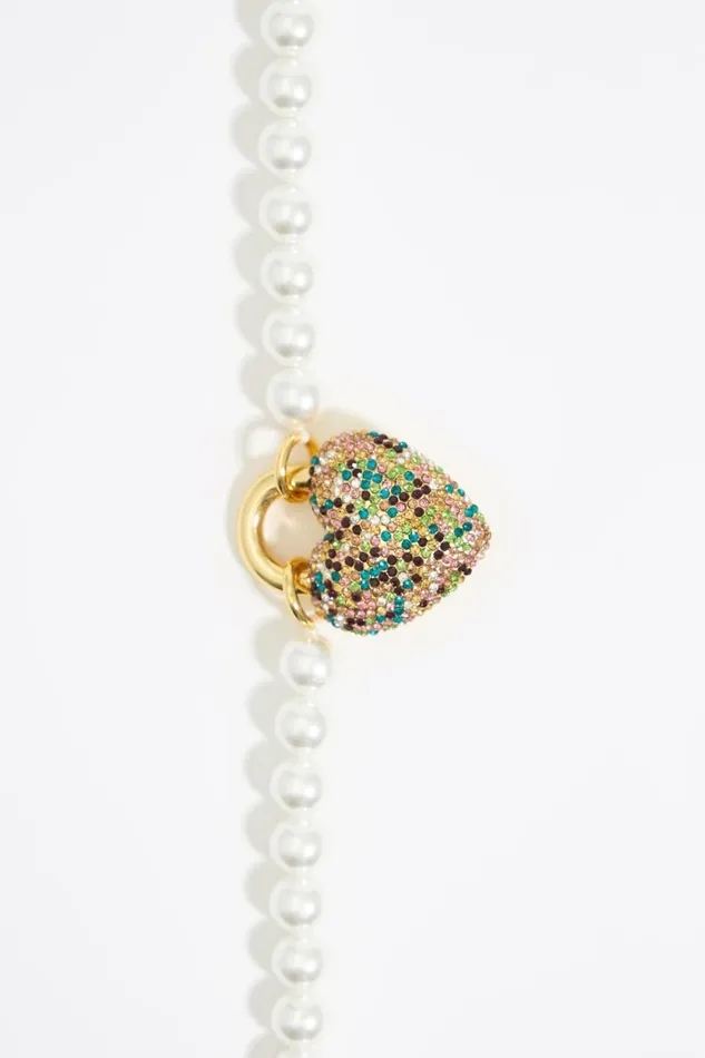 Pearls And Multicolored Crystal Heart Necklace Gold Women Bimba Y Lola Jewelry