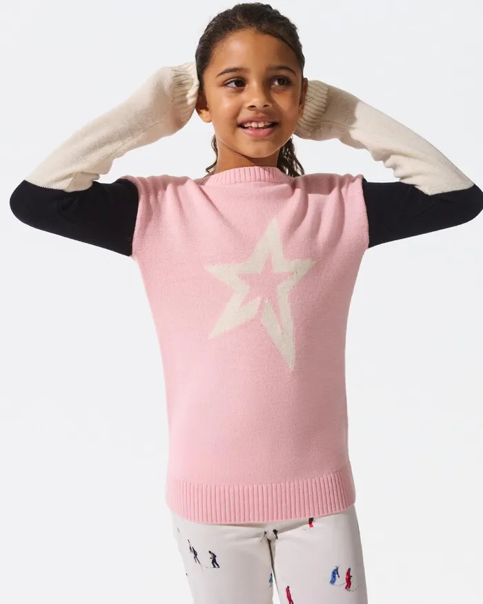 Perfect Moment Merino Wool Crewneck Sweater Pale Pink Kids Knitwear