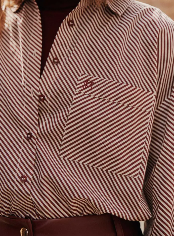 Petite Mendigote Tops Blouses Fw24 Chemise Motif Oblique Terry Bordeaux 8211 Women