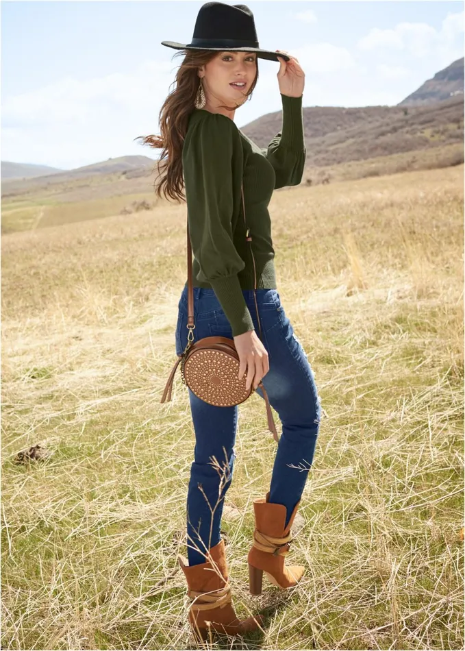 PUFF SLEEVE SWEATER Olive Women VENUS Sexy Sweaters