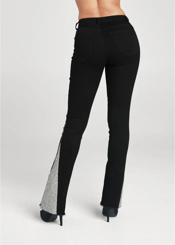 Rhinestone Bootcut Jeans Black Denim Women VENUS Novelty Jeans