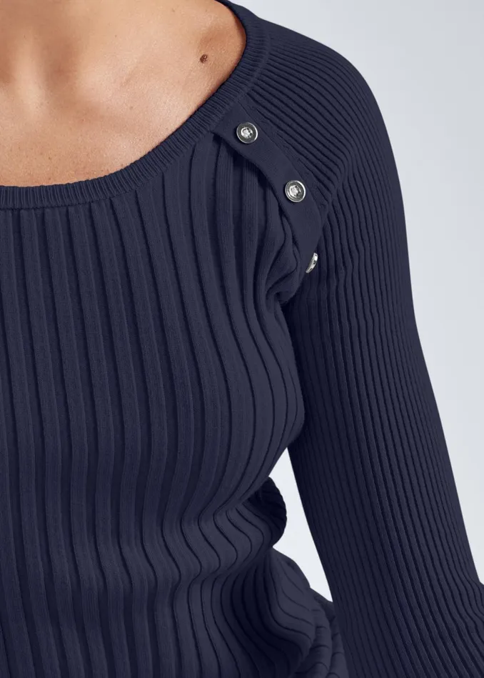 RIBBED BUTTON DETAIL SWEATER Dark Blue Women VENUS Pullover