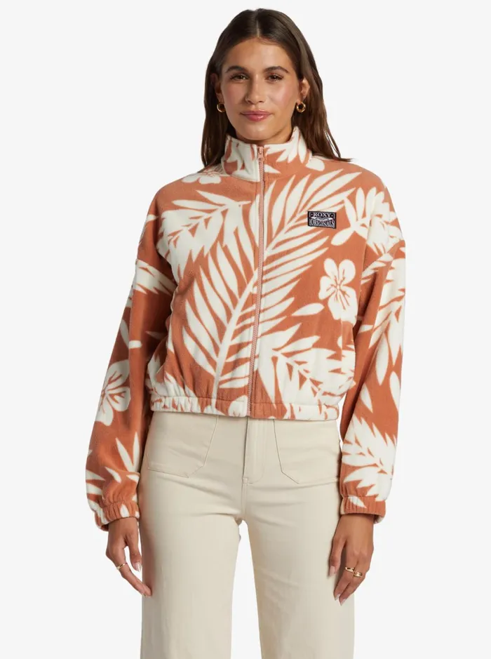 Roxy Fleece and Hoodies Dawn To Dusk ZipUp Fleece Cafe Creme Palmeria 8211 Women