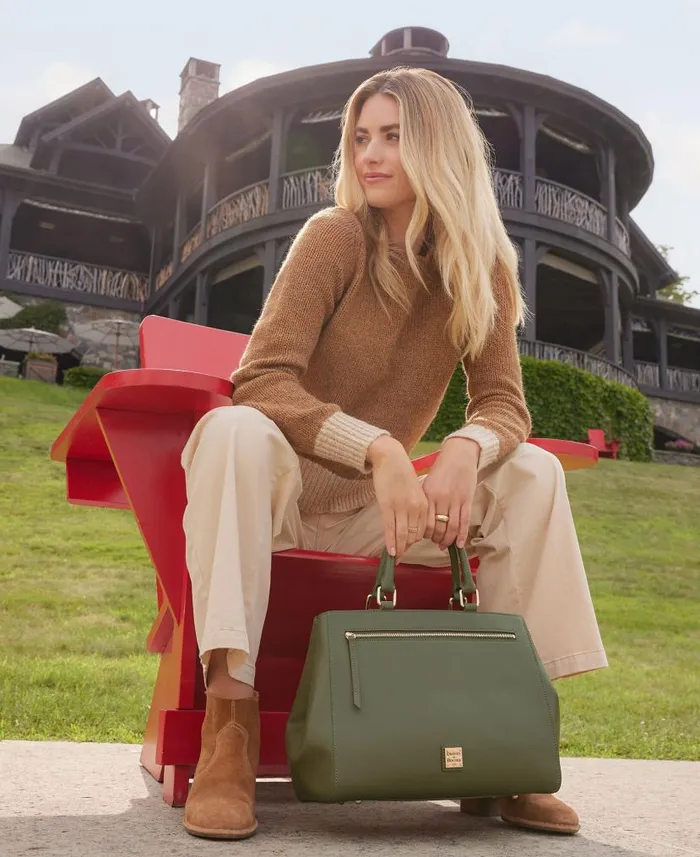 Saffiano Zip Satchel Natural Woman Dooney and Bourke Satchels