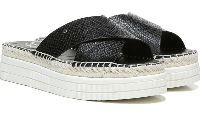 Sandals Women Franco Sarto Franco Barb Platform Slide Sandal Black Faux Leather