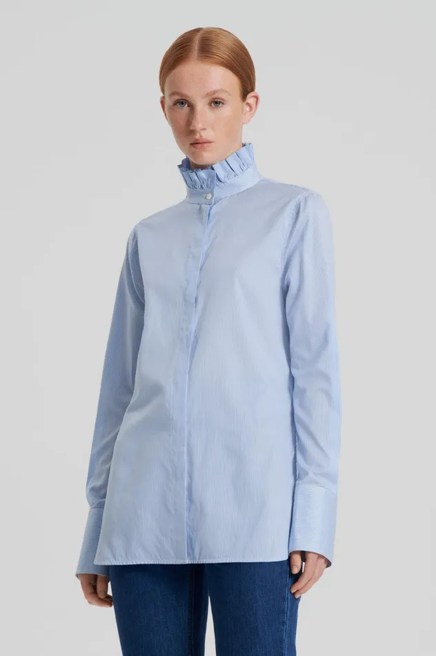 Shirts Women Scanlan Theodore STRIPE RUFFLE SHIRT Blue Shirts Women Scanlan Theodore STRIPE RUFFLE SHIRT Blue