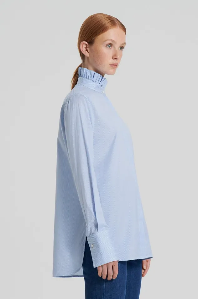 Shirts Women Scanlan Theodore STRIPE RUFFLE SHIRT Blue Shirts Women Scanlan Theodore STRIPE RUFFLE SHIRT Blue