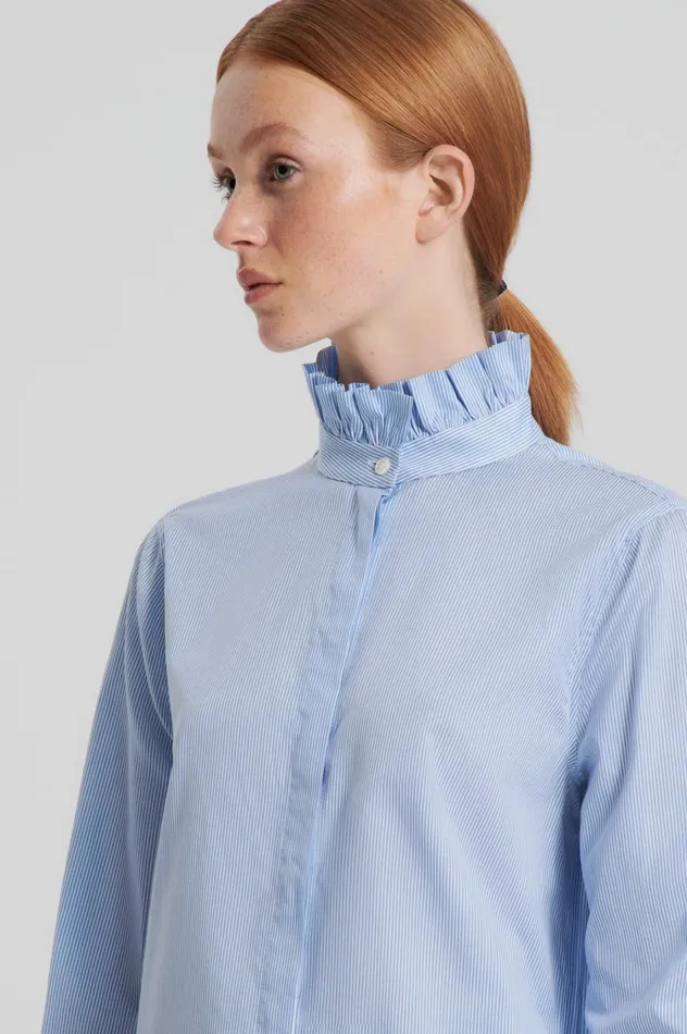 Shirts Women Scanlan Theodore STRIPE RUFFLE SHIRT Blue Shirts Women Scanlan Theodore STRIPE RUFFLE SHIRT Blue