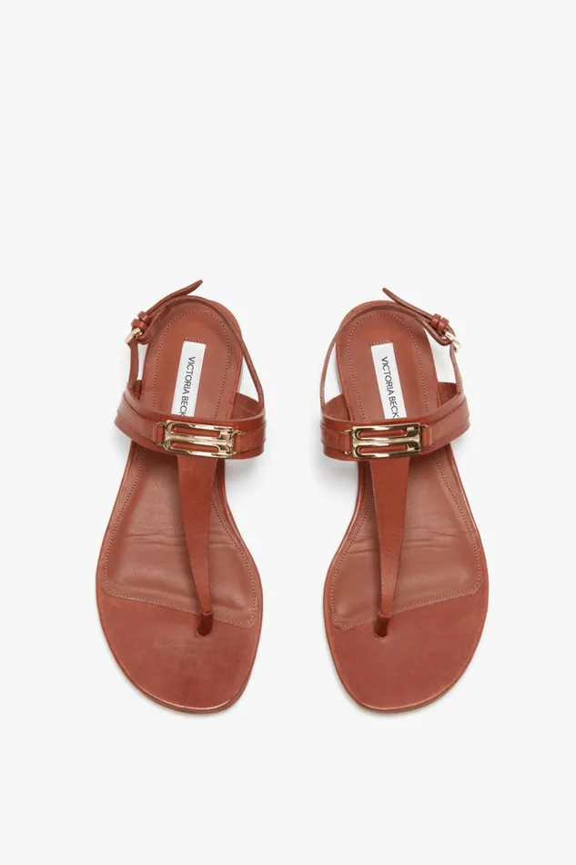 Shoes Women Victoria Beckham Flat Chain Sandal In Tan Leather