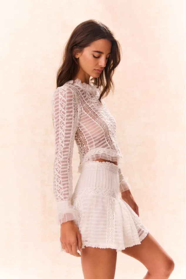Skirts Women LoveShackFancy Rubyanne Crochet Lace Mini Skirt Cream