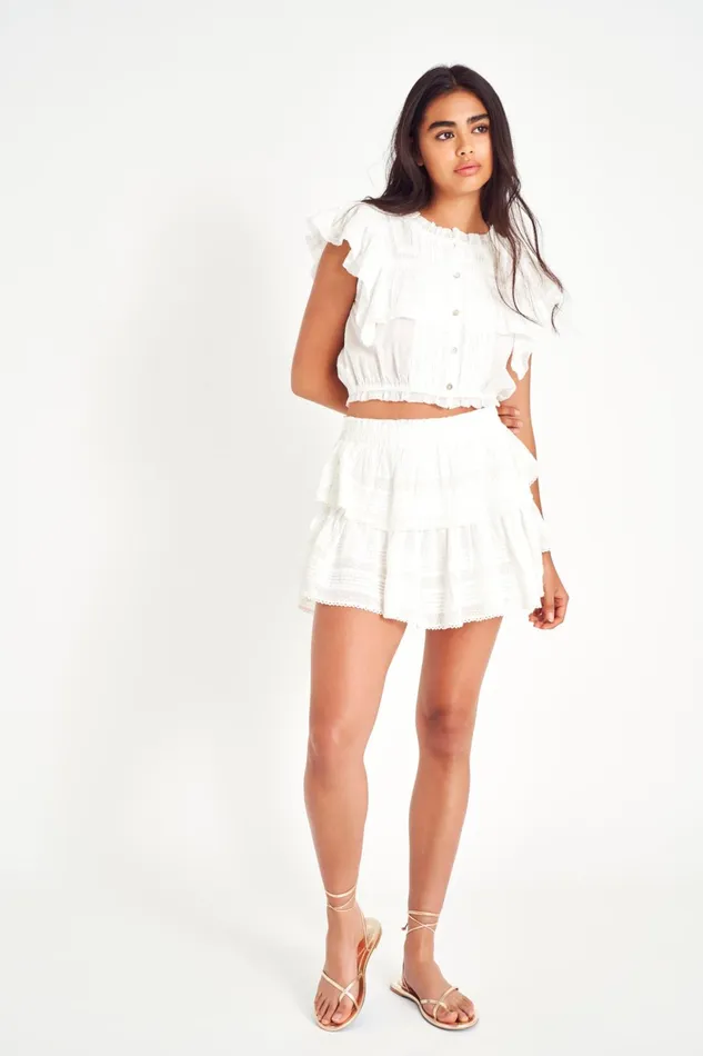 Skirts Women LoveShackFancy Ruffle Mini Heritage Skirt Antique White