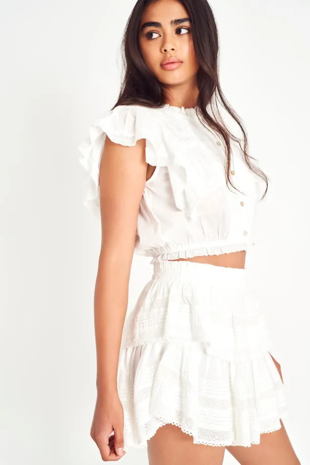 Skirts Women LoveShackFancy Ruffle Mini Heritage Skirt Antique White