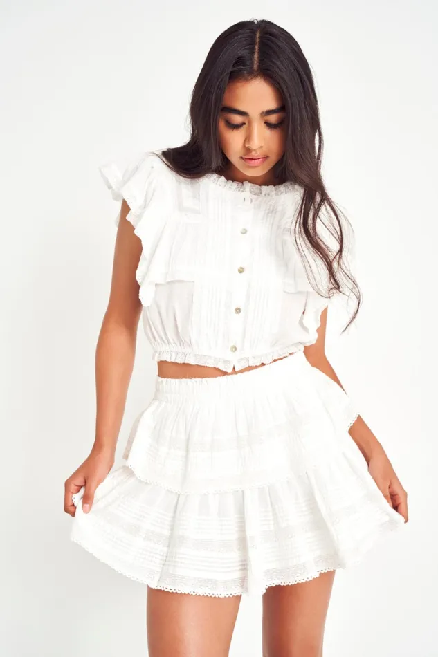 Skirts Women LoveShackFancy Ruffle Mini Heritage Skirt Antique White