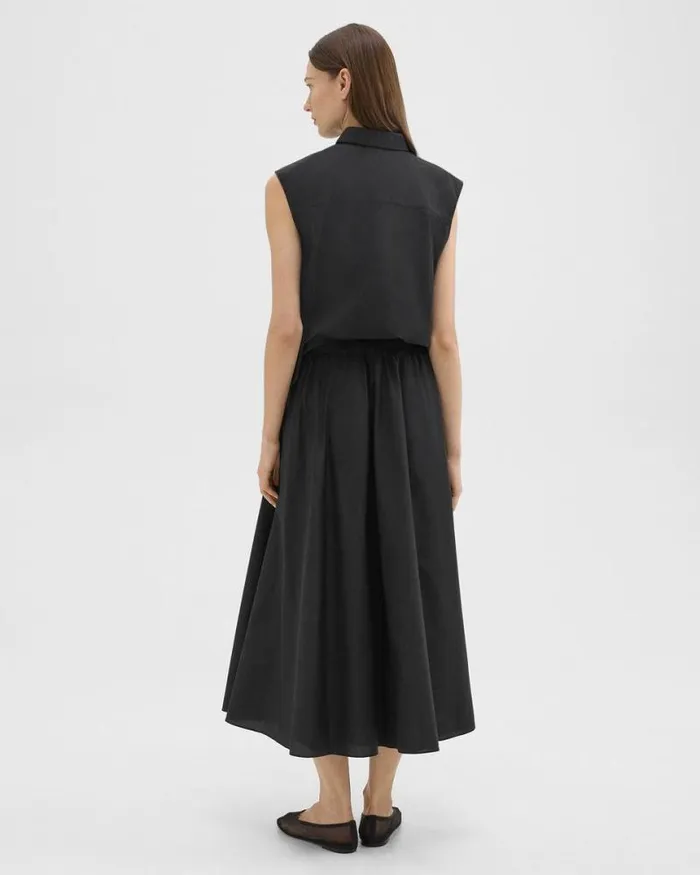 Skirts Women Theory Midi Circle Skirt In CottonBlend Black Skirts Women Theory Midi Circle Skirt In CottonBlend Black