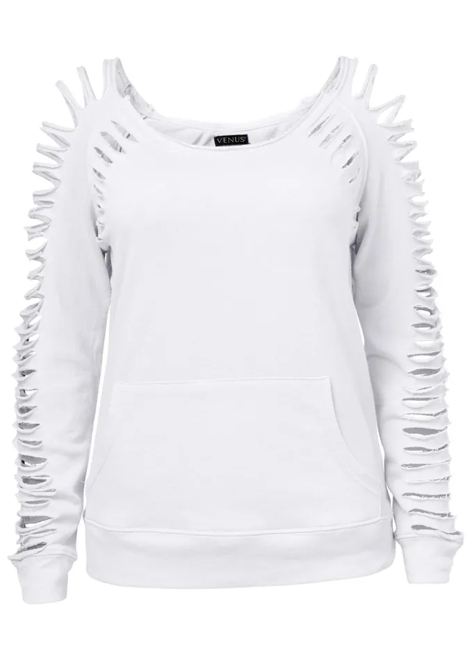 SLASH DETAIL SWEATSHIRT White Women VENUS Sweatshirts and Hoodies