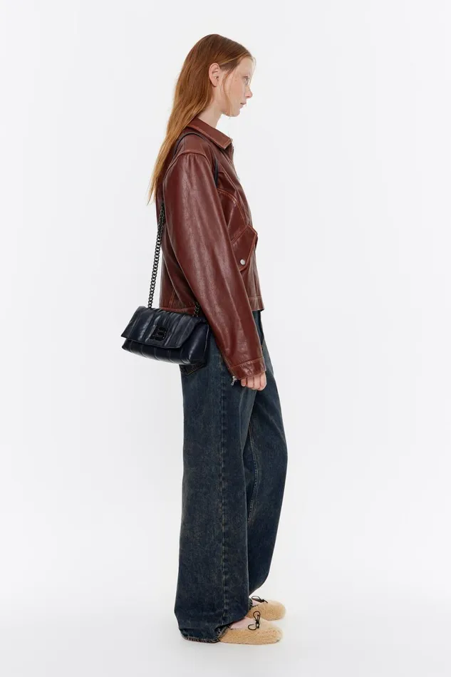 Small Black Leather Bag Flap Black Women Bimba Y Lola Crossbody Bags