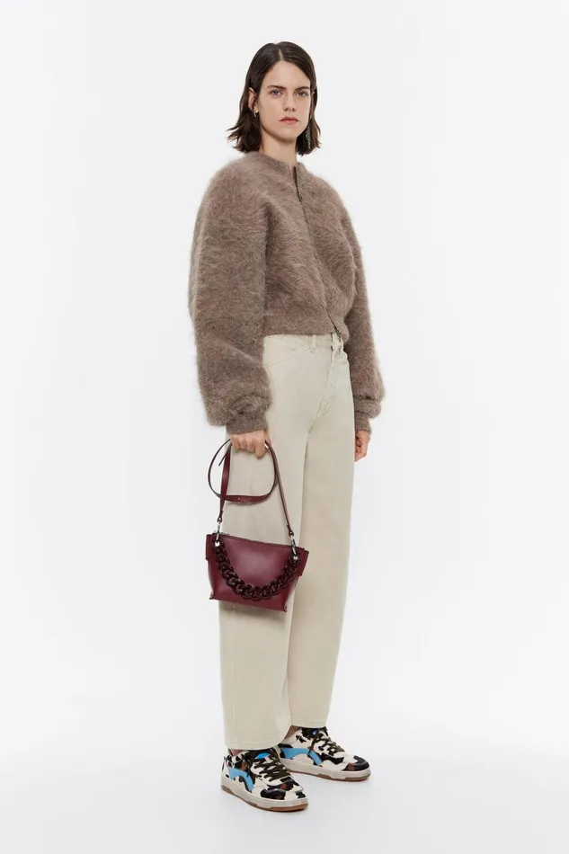 Small Burgundy Leather Trapezium Bag Burgundy Women Bimba Y Lola Crossbody Bags