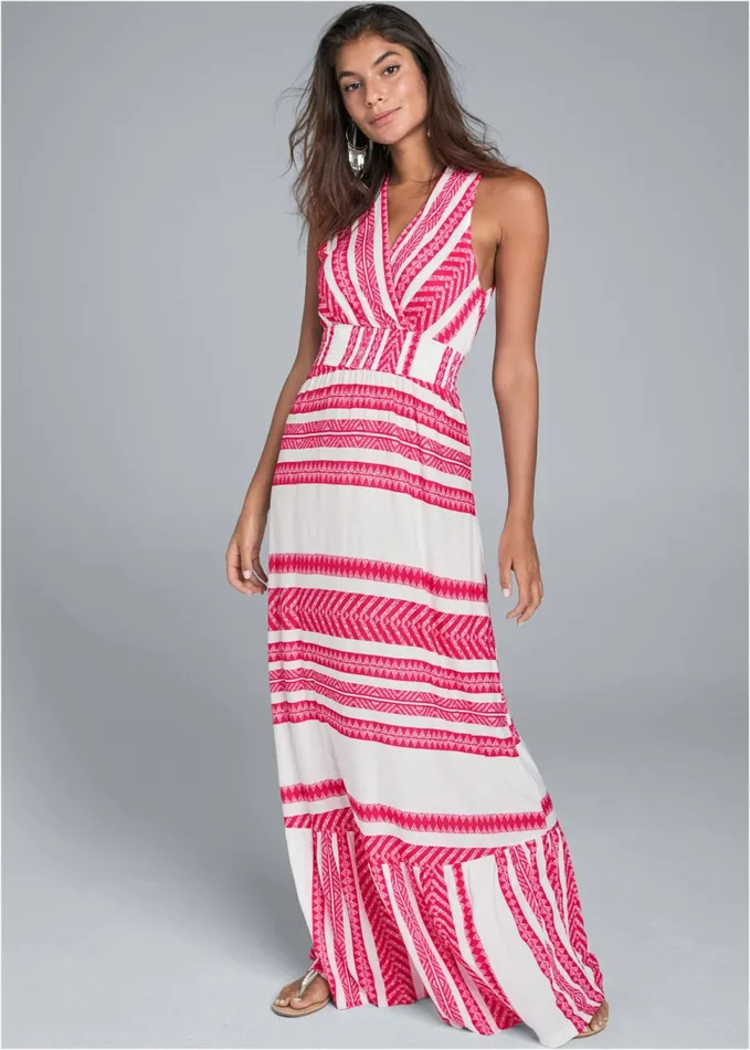 SMOCKED WAIST MAXI DRESS White and Red Women VENUS Maxi Dresses