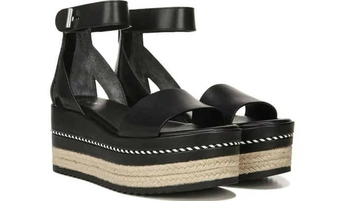 Spadrilles Women Franco Sarto Sarto Messina Espadrille Wedge Sandal Black Leather