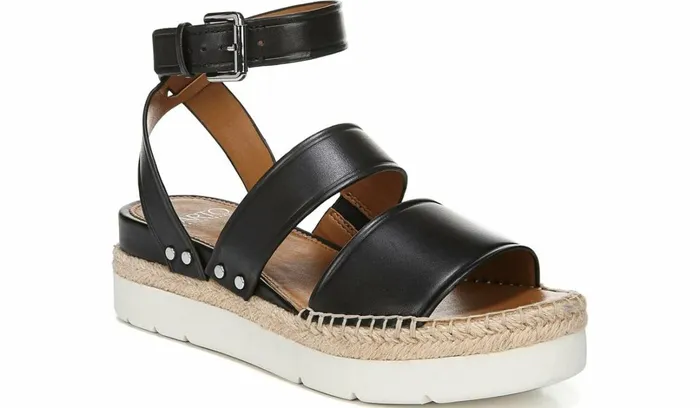 Sport Sandals Women Franco Sarto Sarto Calvin Wedge Sandal Black Leather