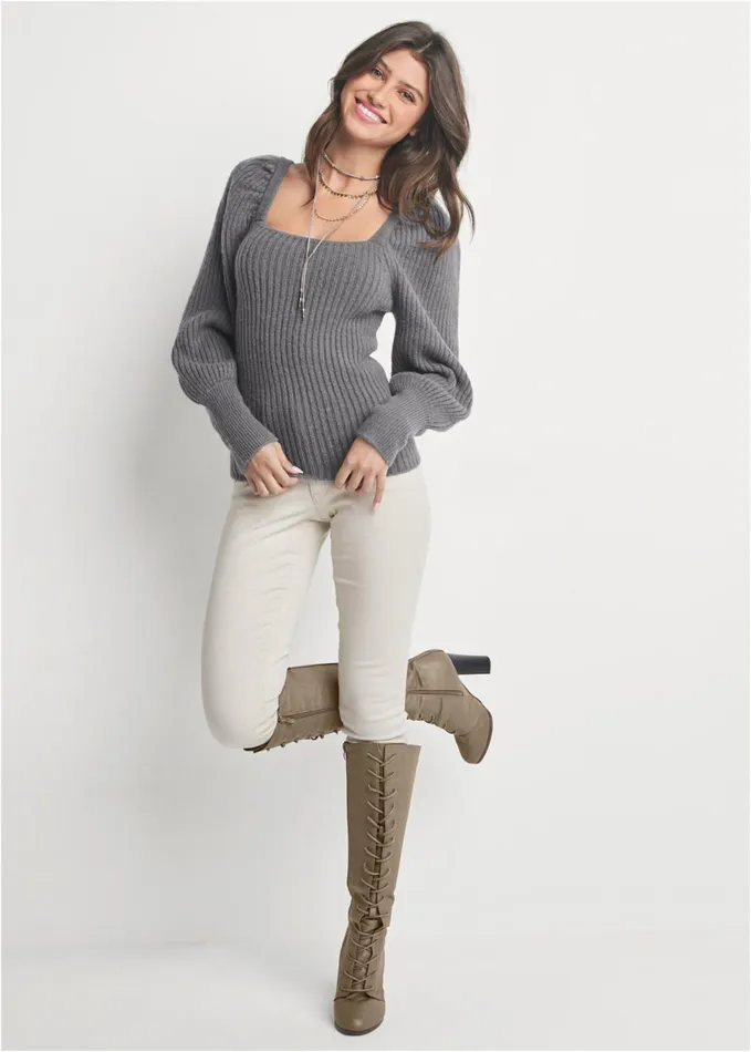 SQUARE NECK SWEATER Dark Grey Women VENUS Pullover