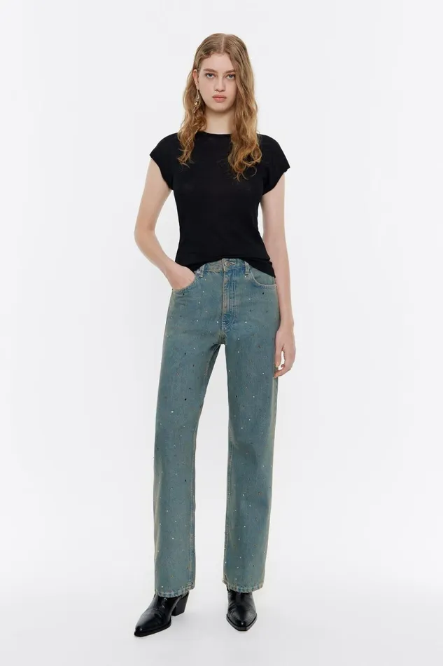 STRAIGHT CROPPED 8211 Blue Stones Jeans Light Denim Blue Women Bimba Y Lola Denim STRAIGHT CROPPED 8211 Blue Stones Jeans Light Denim Blue Women Bimba Y Lola Denim